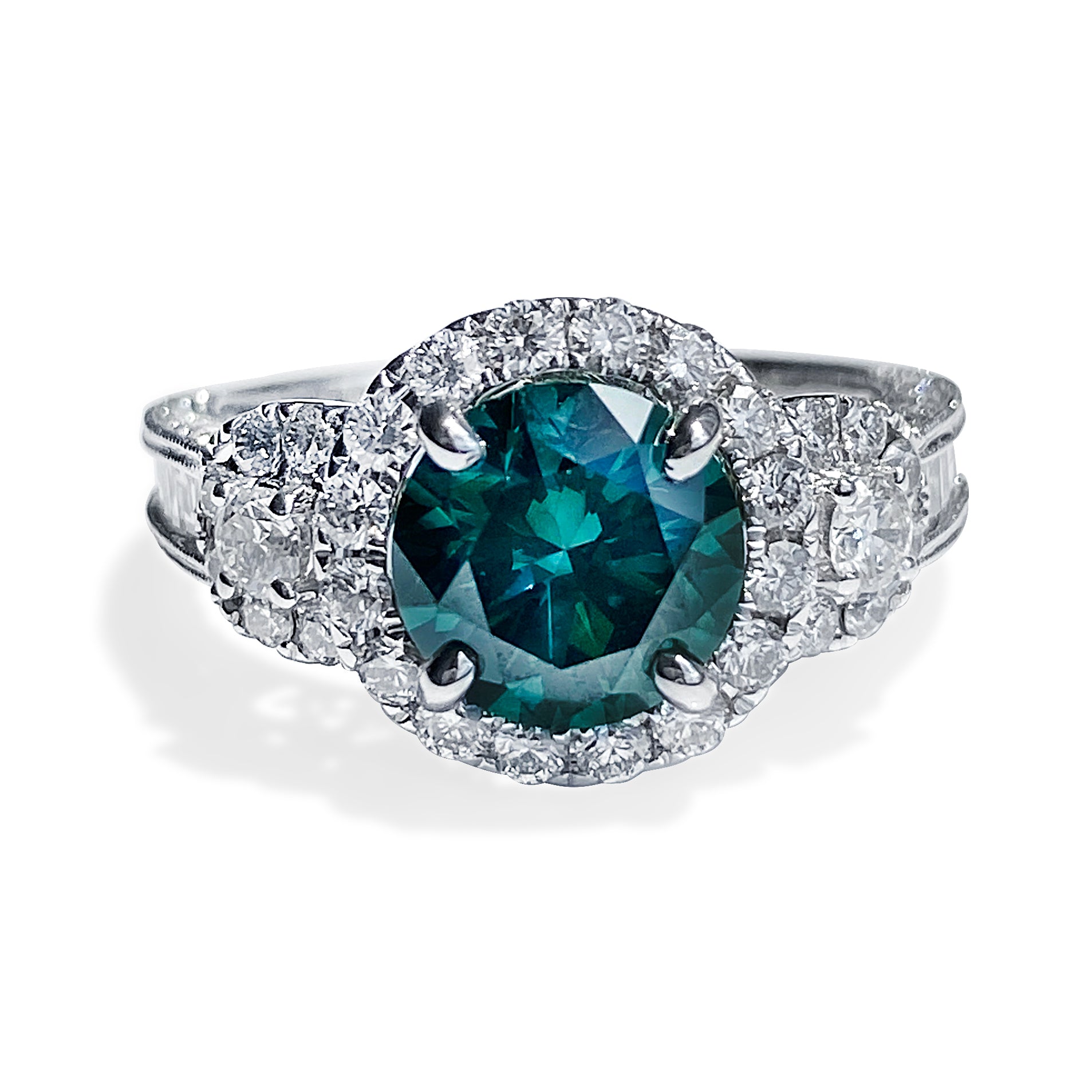 2.01 Carat Fancy Blue Round Brilliant Diamond Halo Ring