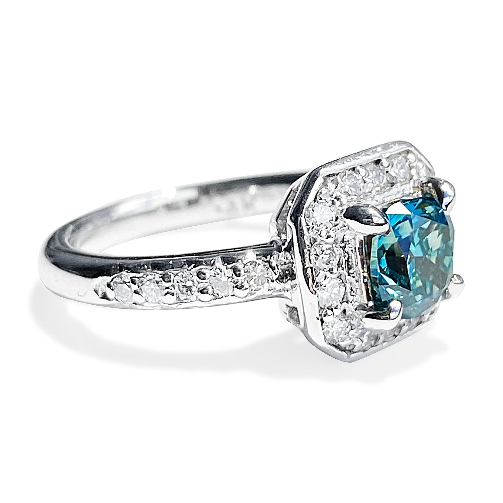 .71 Carat Fancy Blue Cushion Diamond Halo Ring