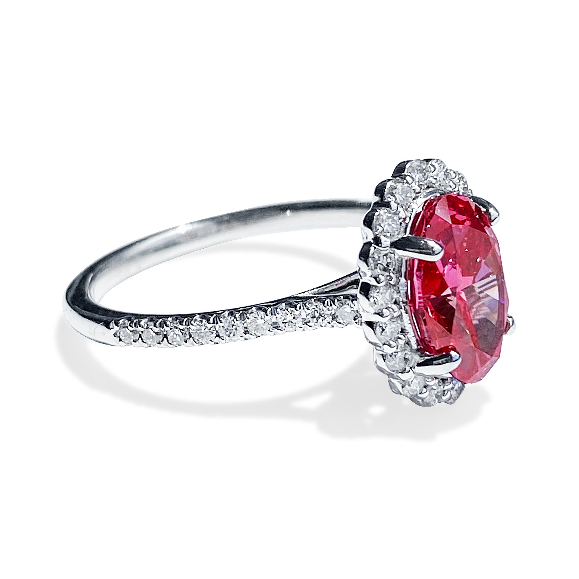 1.60 Carat Fancy Pink Oval Diamond Halo Ring