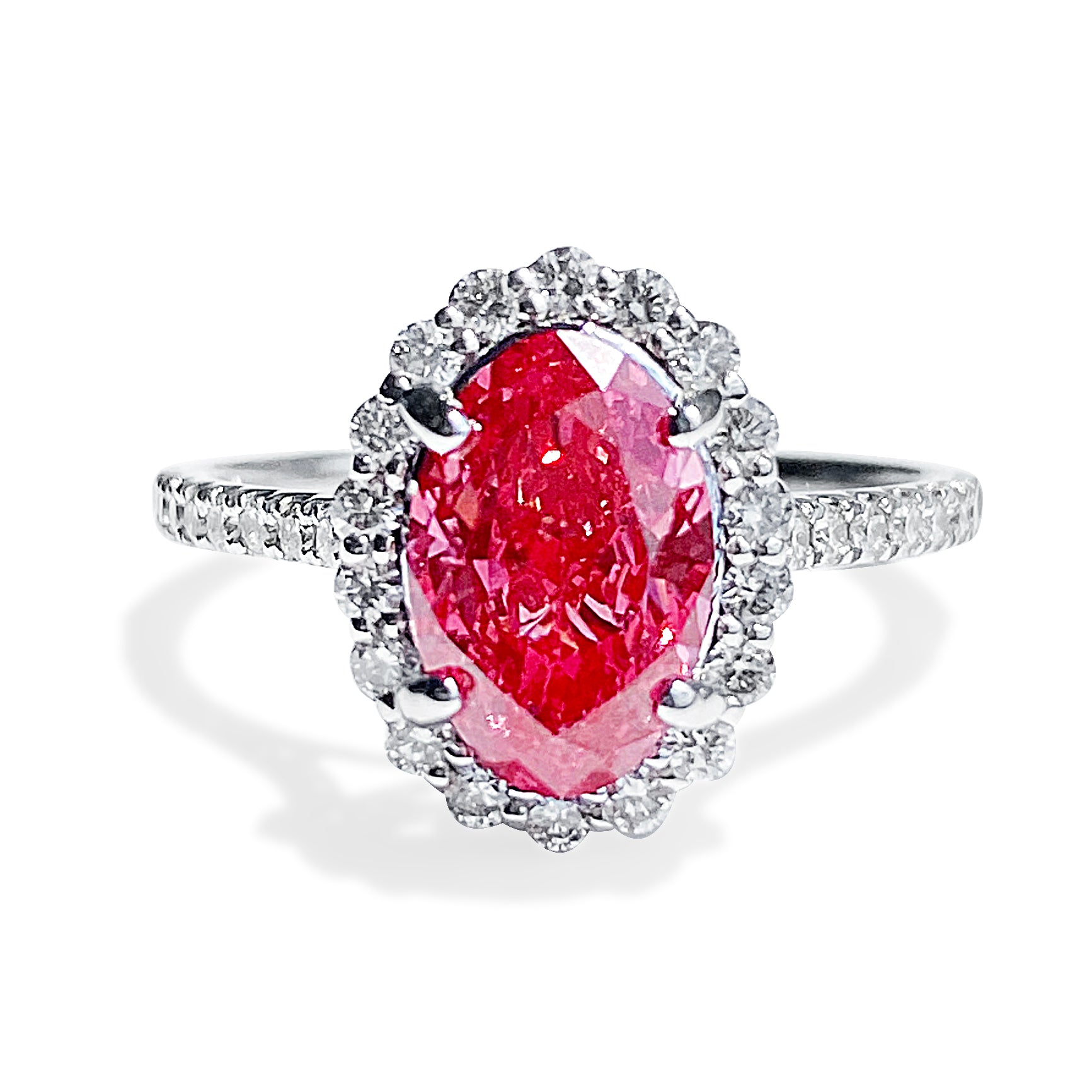 1.60 Carat Fancy Pink Oval Diamond Halo Ring