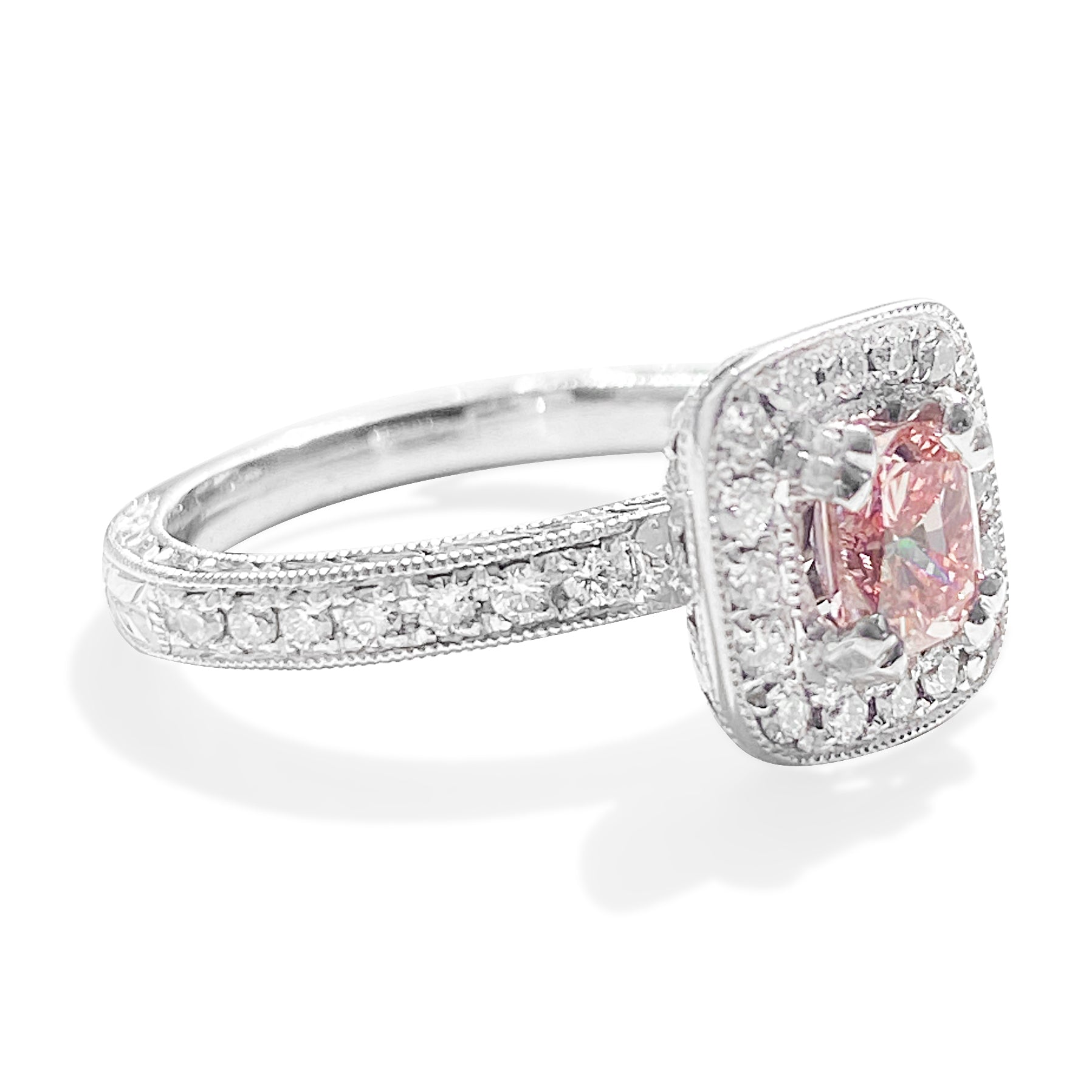 .51 Carat Fancy Pink Cushion Diamond Halo Ring