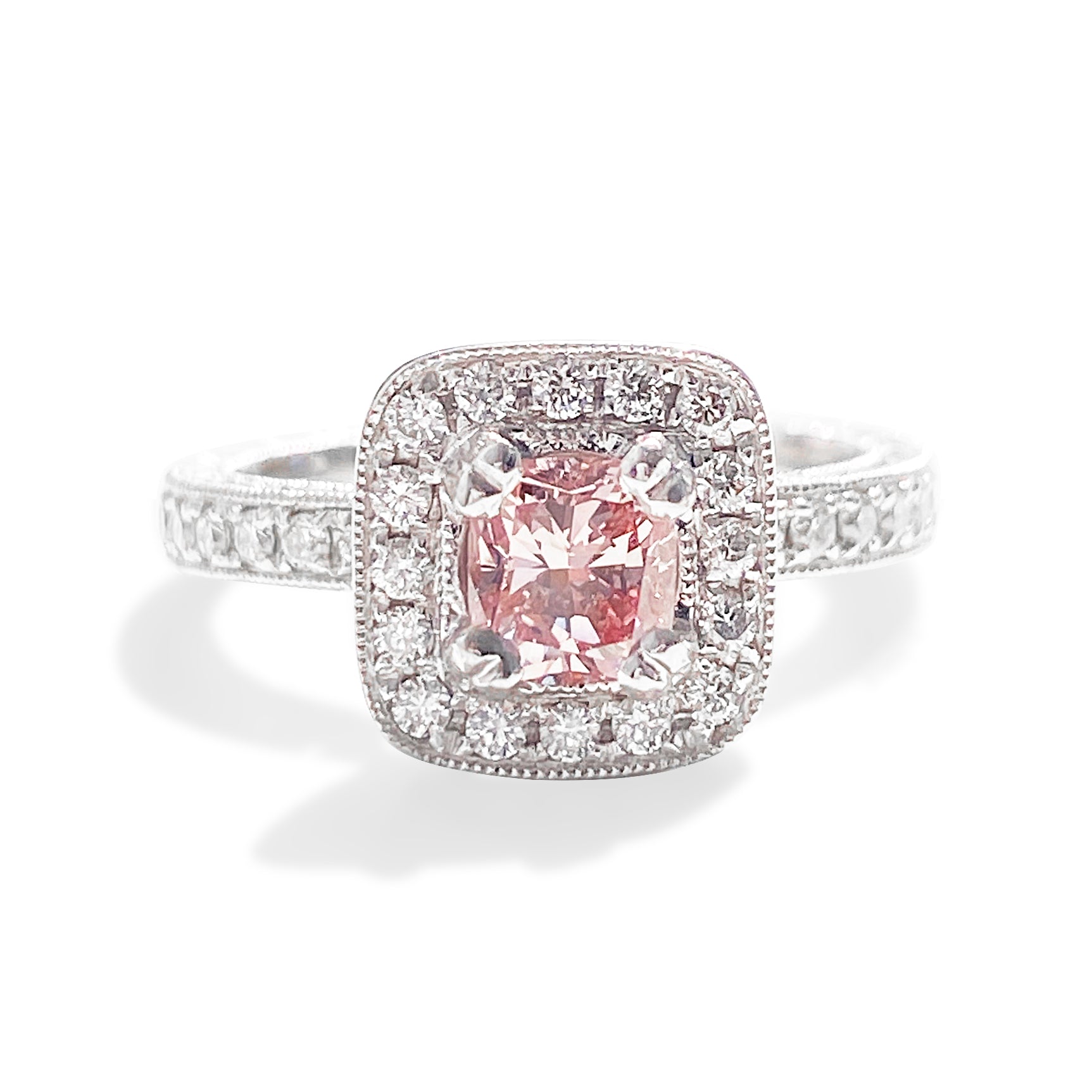 .51 Carat Fancy Pink Cushion Diamond Halo Ring