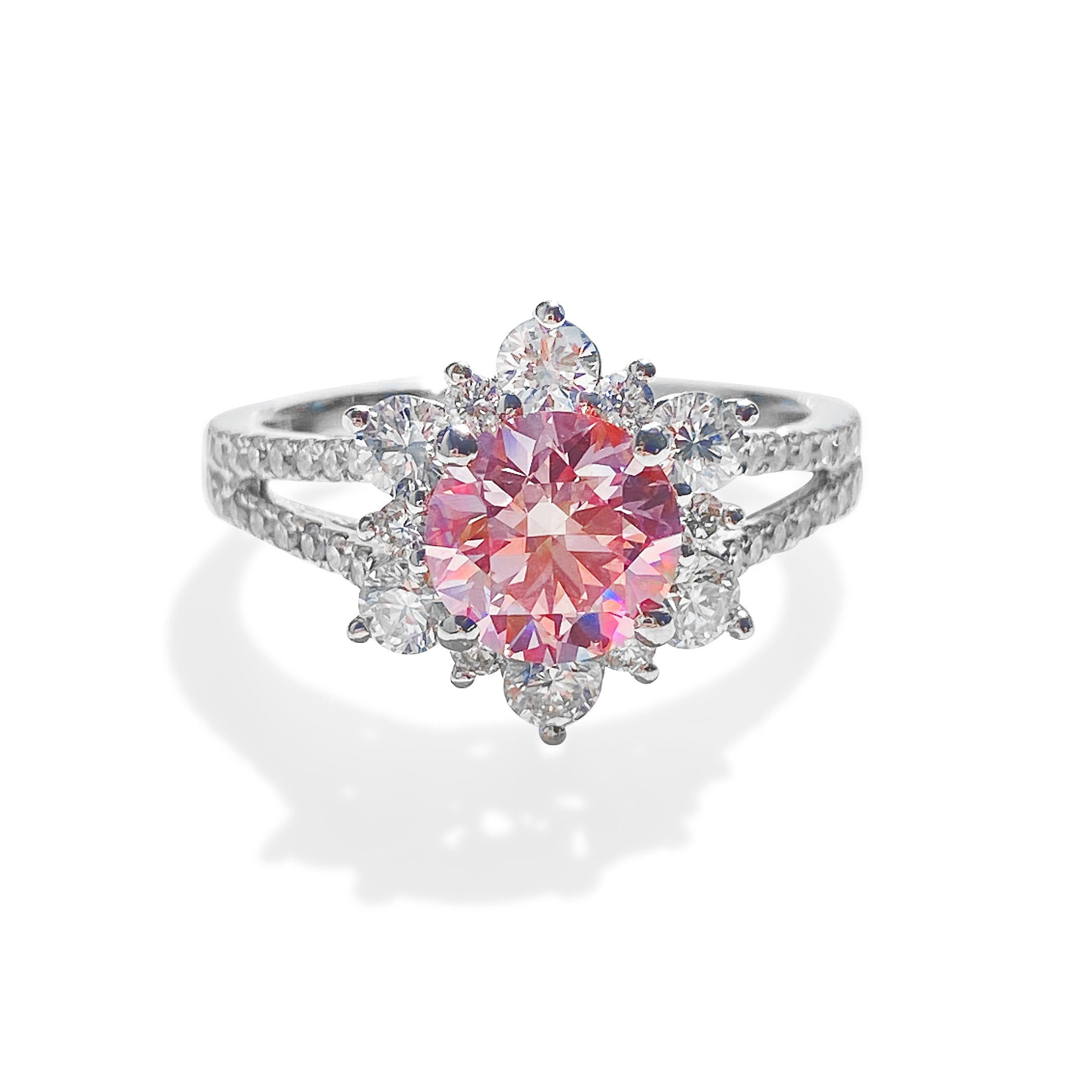 1.27 Carat Fancy Pink Round Brilliant Diamond Wreath Ring
