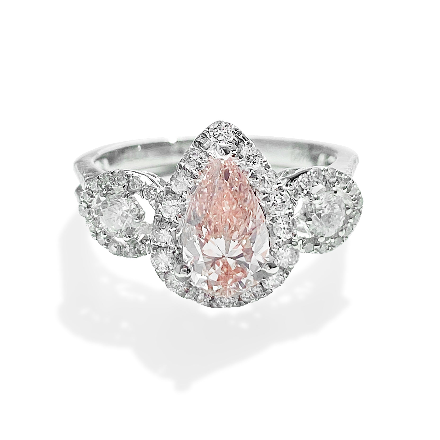1.01 Carat Fancy Orangy Pink Pear Shaped Diamond Ring