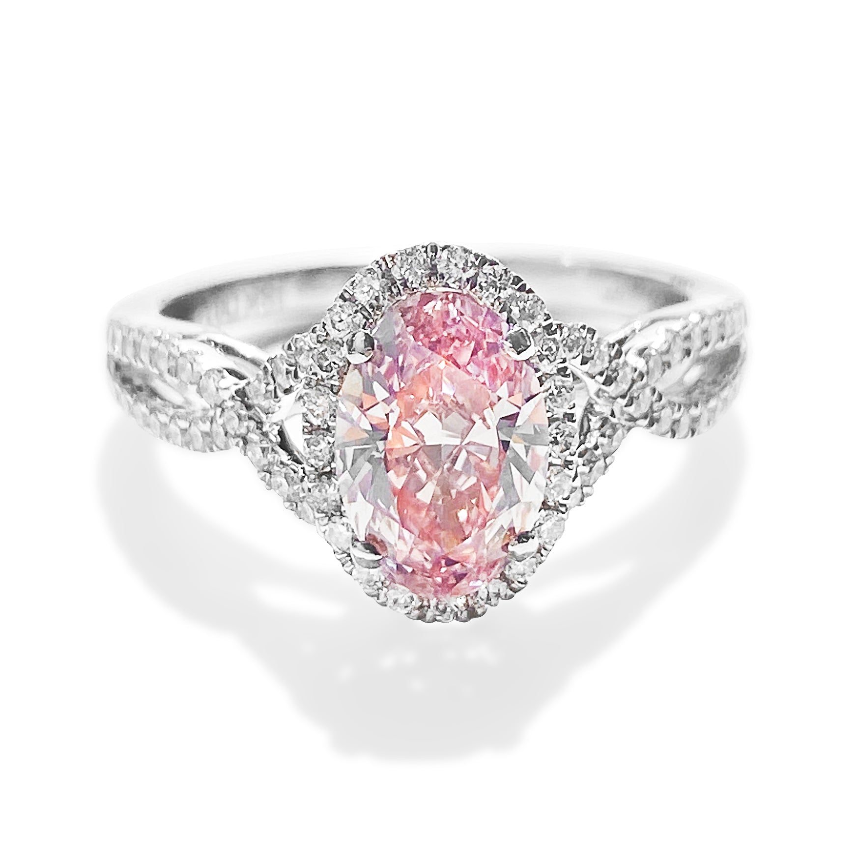1.07 Carat Fancy Pink Oval Diamond Halo Ring