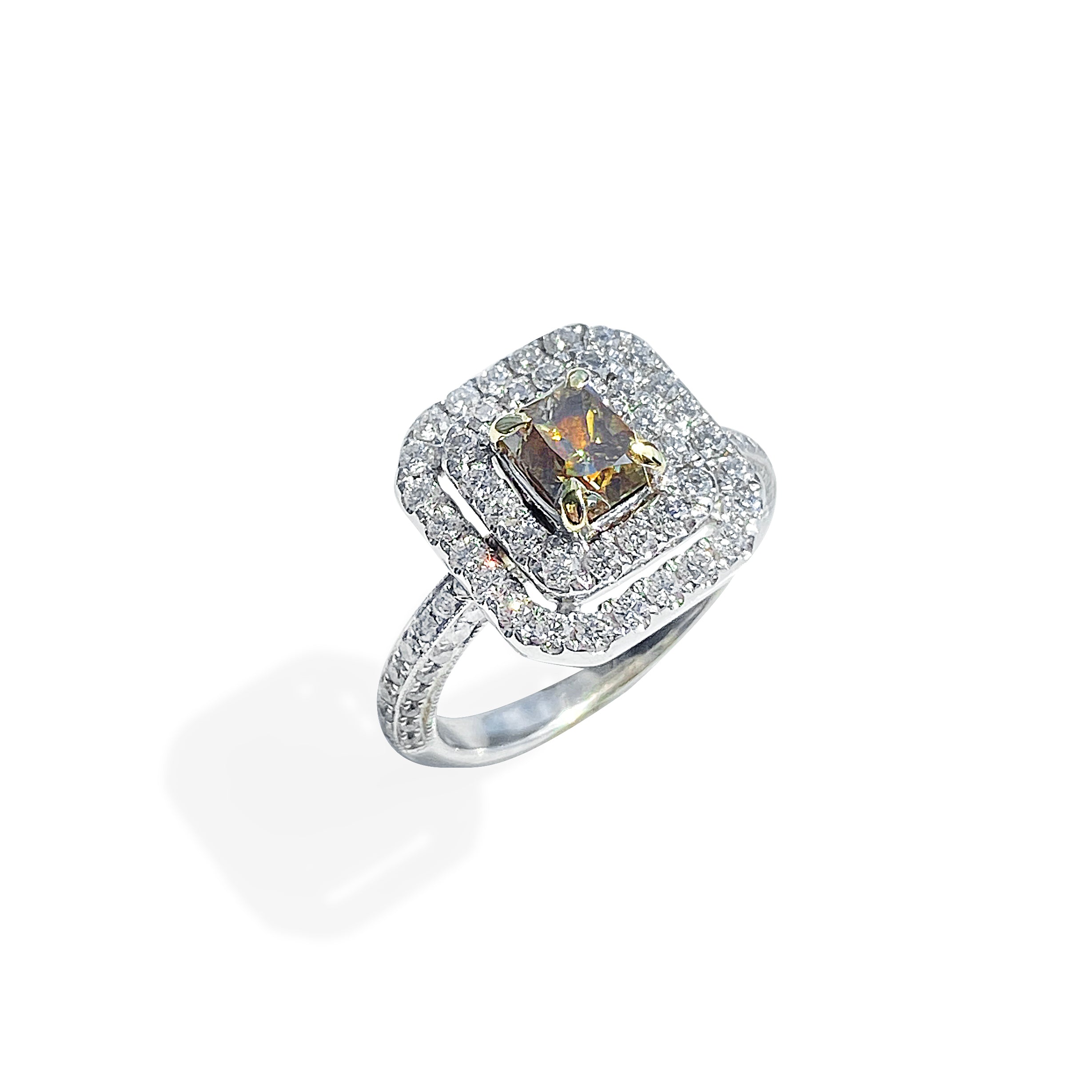 Champagne Diamond Ring With Double Halo