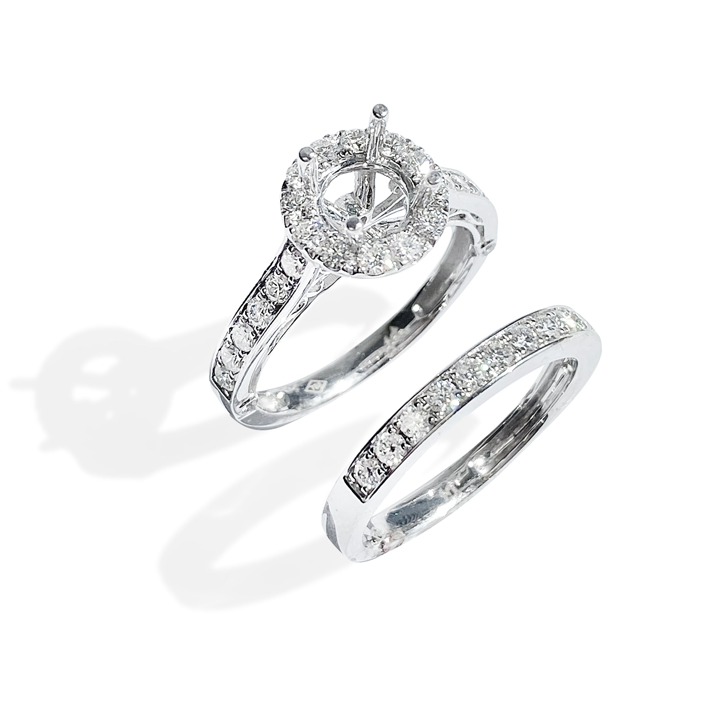 Halo Diamond Setting with Accent and Wedding Band