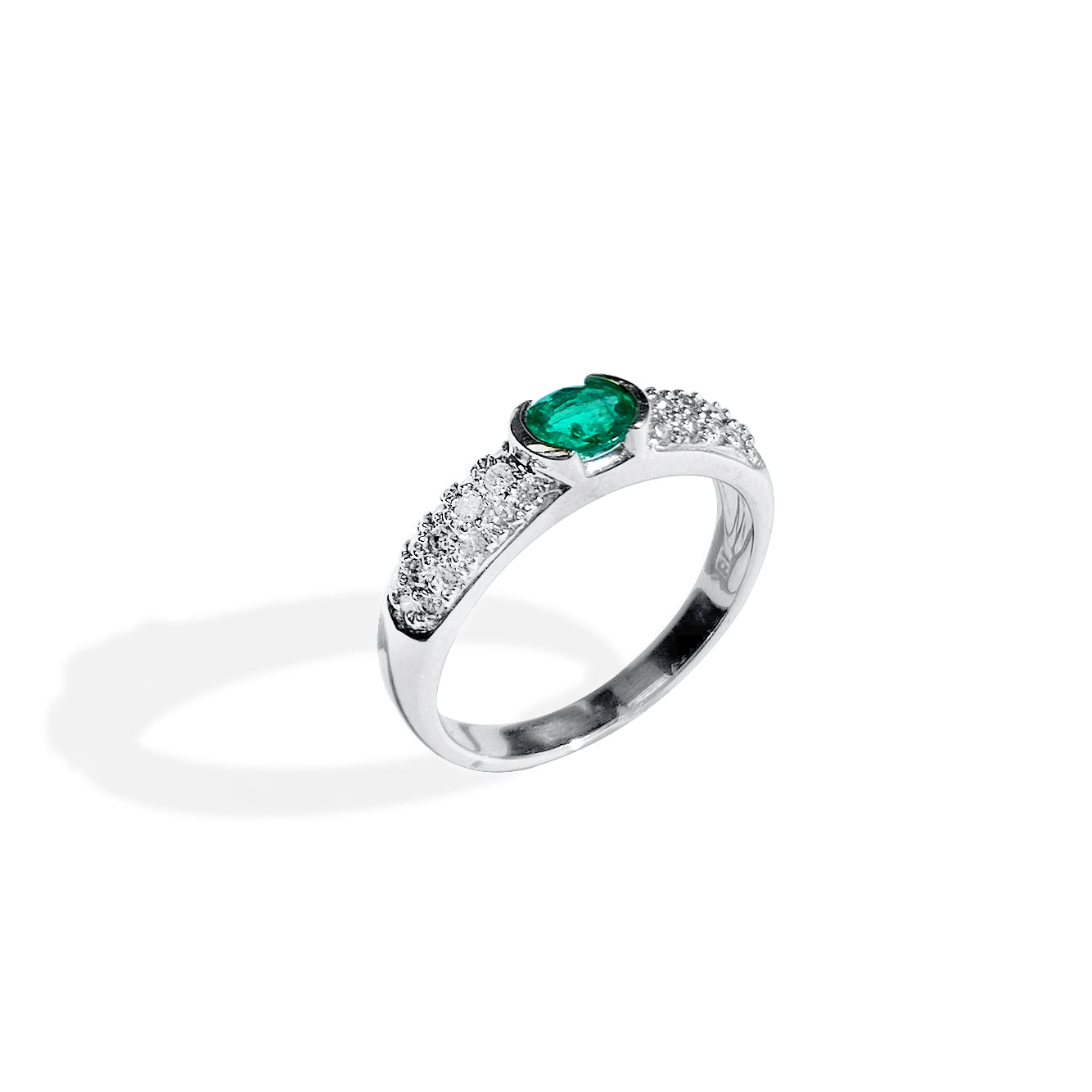 Emerald Centered Half Pave Ring