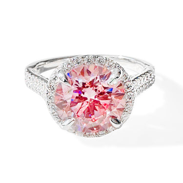 3.43 Carat Fancy Pink Round Brilliant Diamond Halo Ring