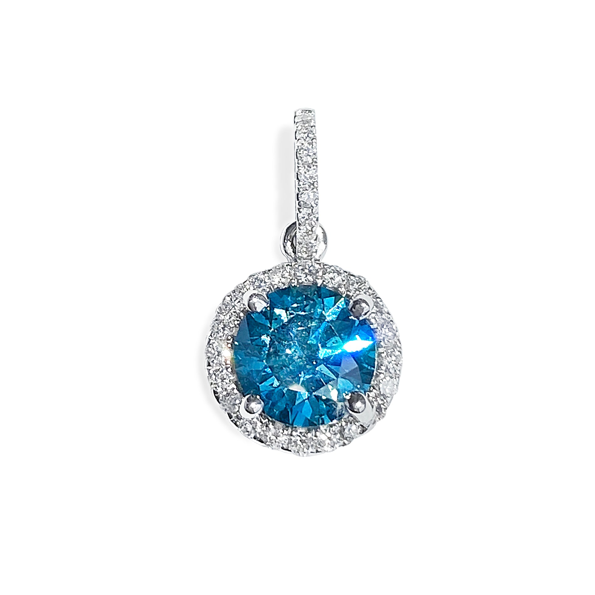 1.60 Carat Fancy Blue Round Brilliant Diamond Halo Pendant
