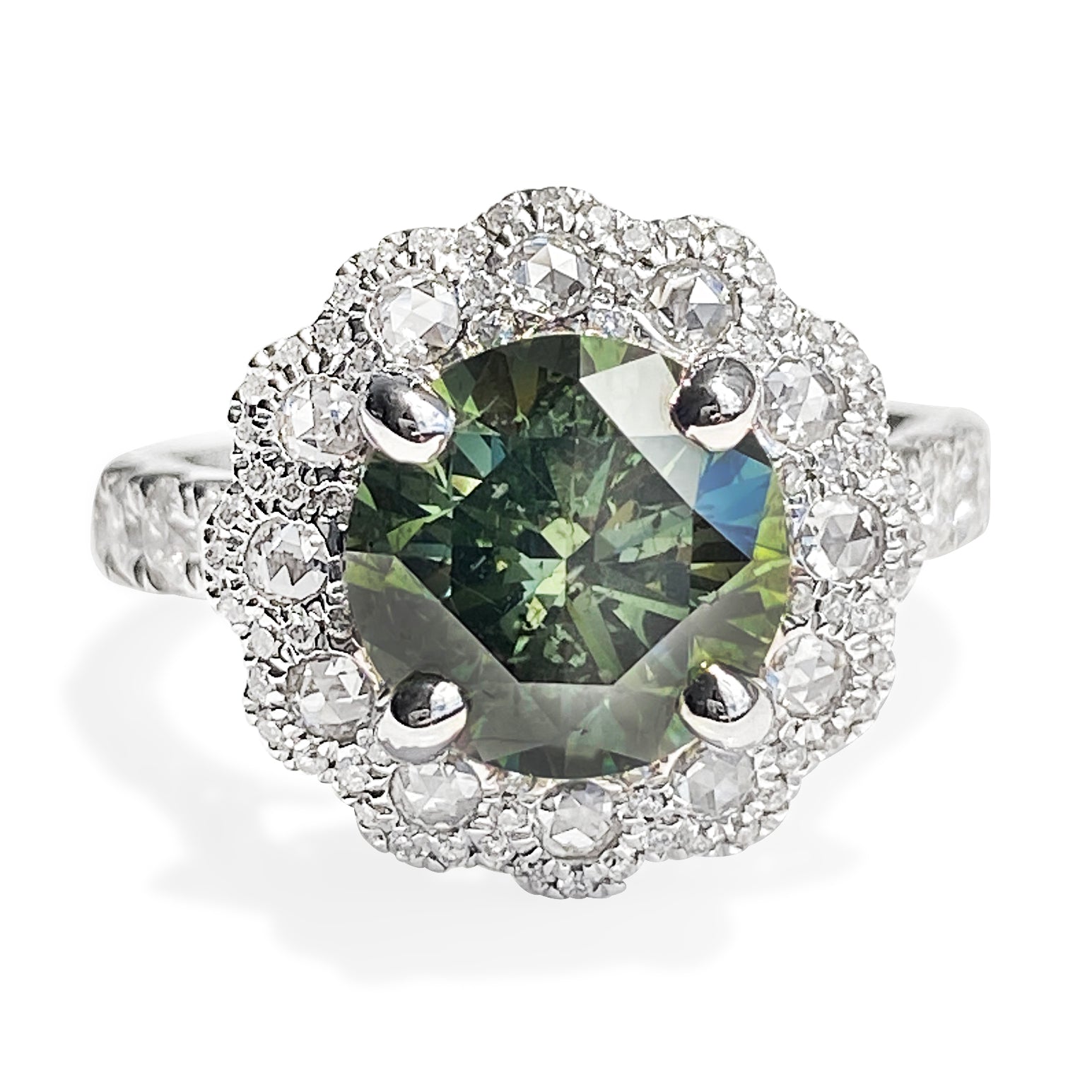 3.01 Carat Fancy Green Round Brilliant Diamond Ring