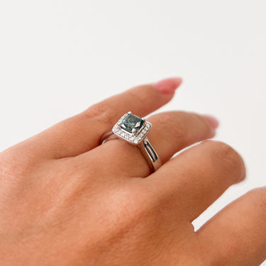 1.11 Carat Fancy Blue Cushion Diamond Halo Ring