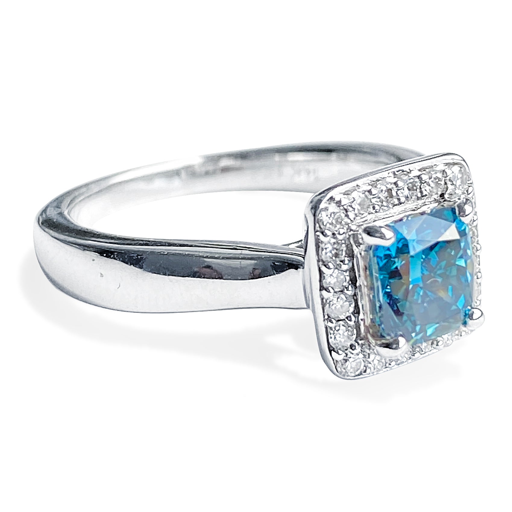 1.11 Carat Fancy Blue Cushion Diamond Halo Ring