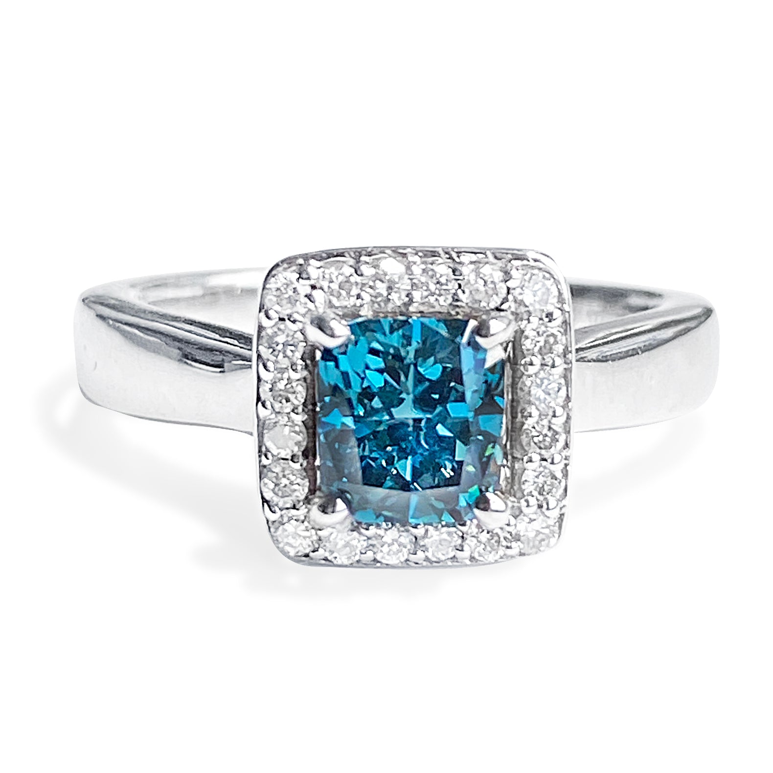 1.11 Carat Fancy Blue Cushion Diamond Halo Ring