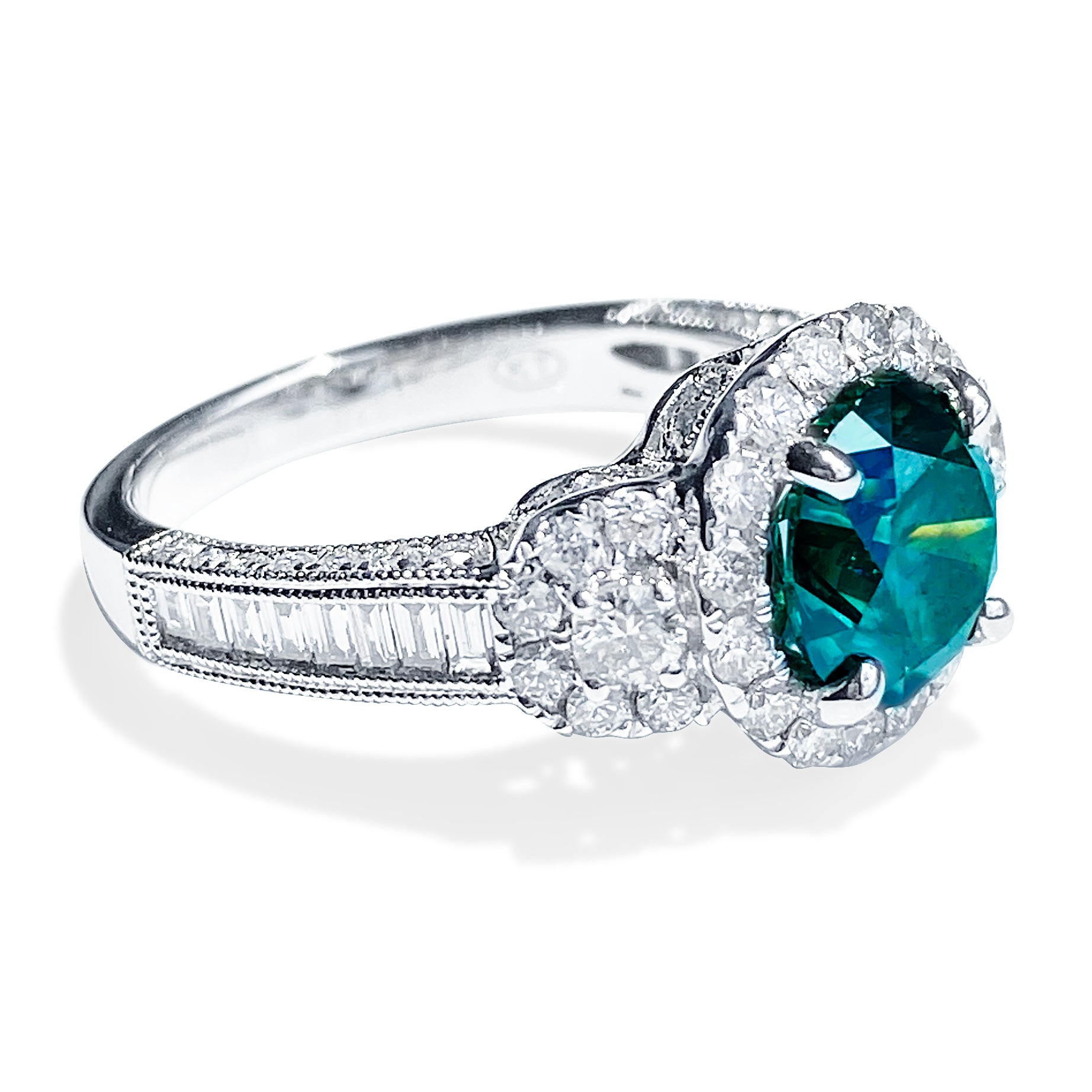 2.01 Carat Fancy Blue Round Brilliant Diamond Halo Ring