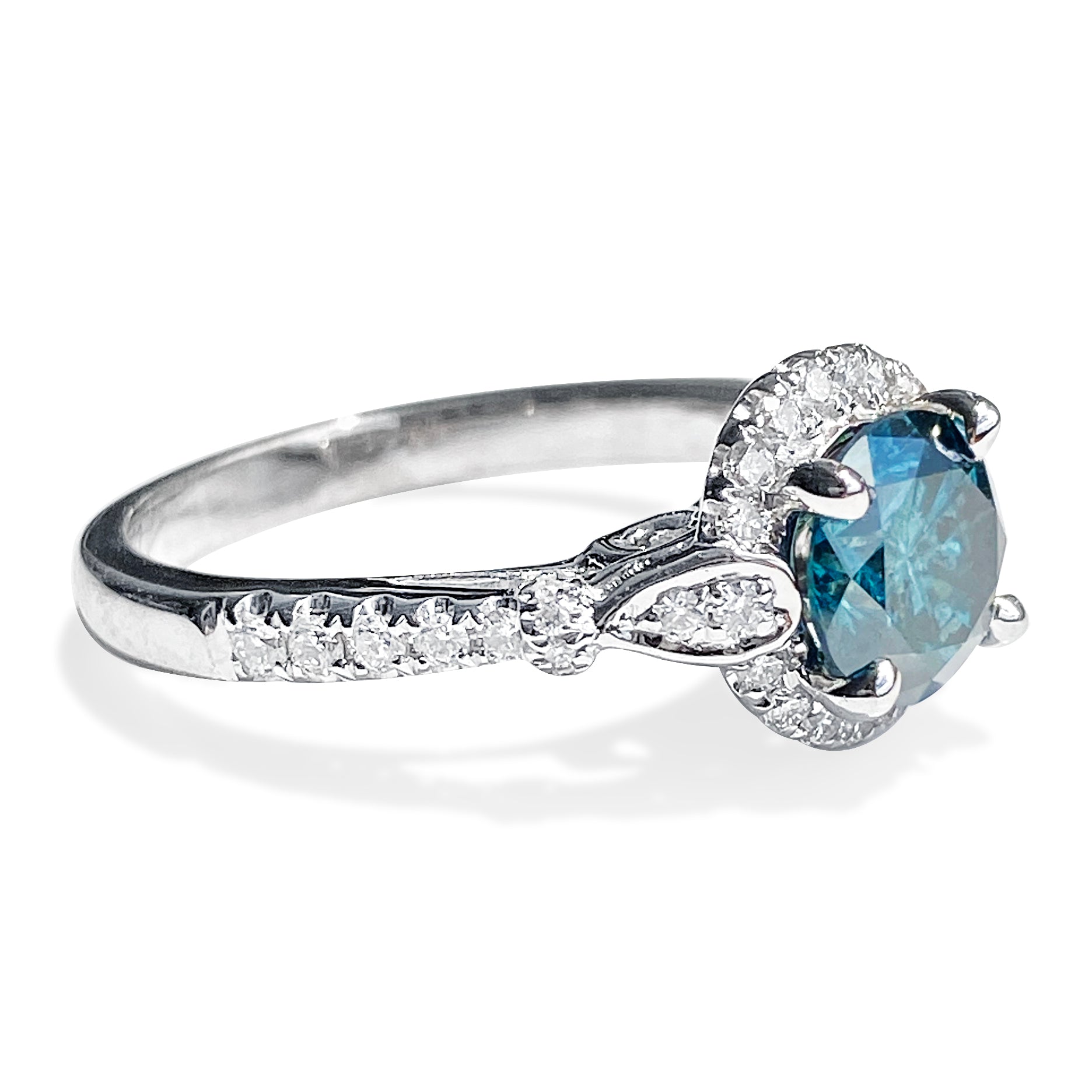 1.20 Carat Fancy Blue Round Brilliant Diamond Halo Ring