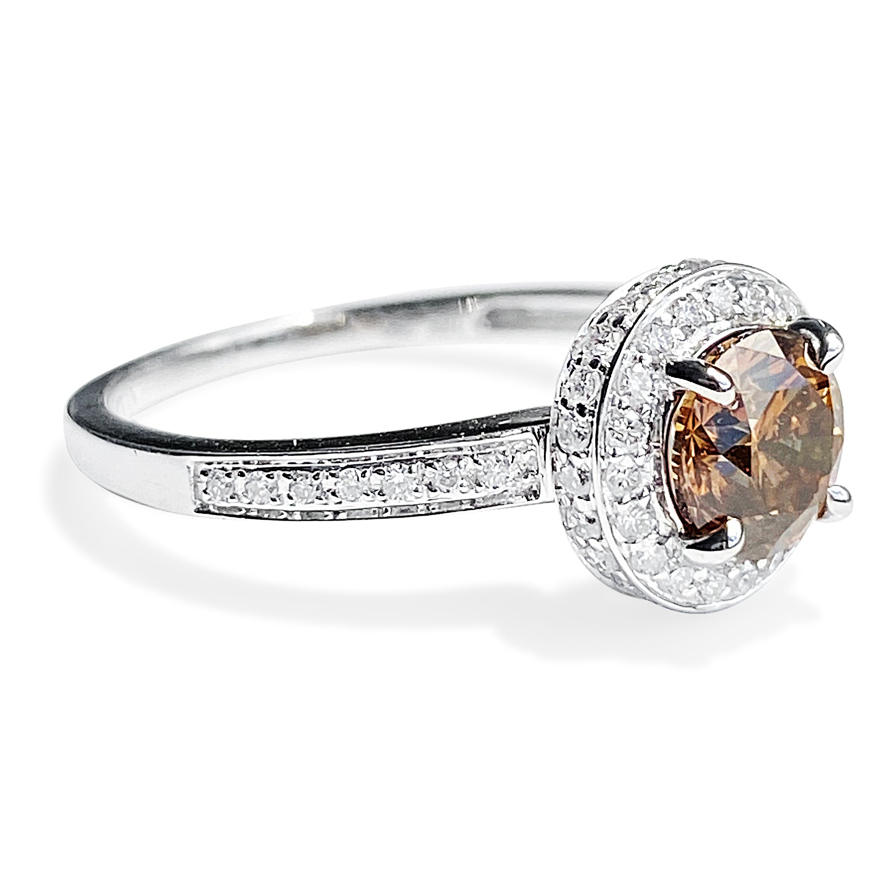 1.00 Carat Orange-Brown Round Brilliant Diamond Ring