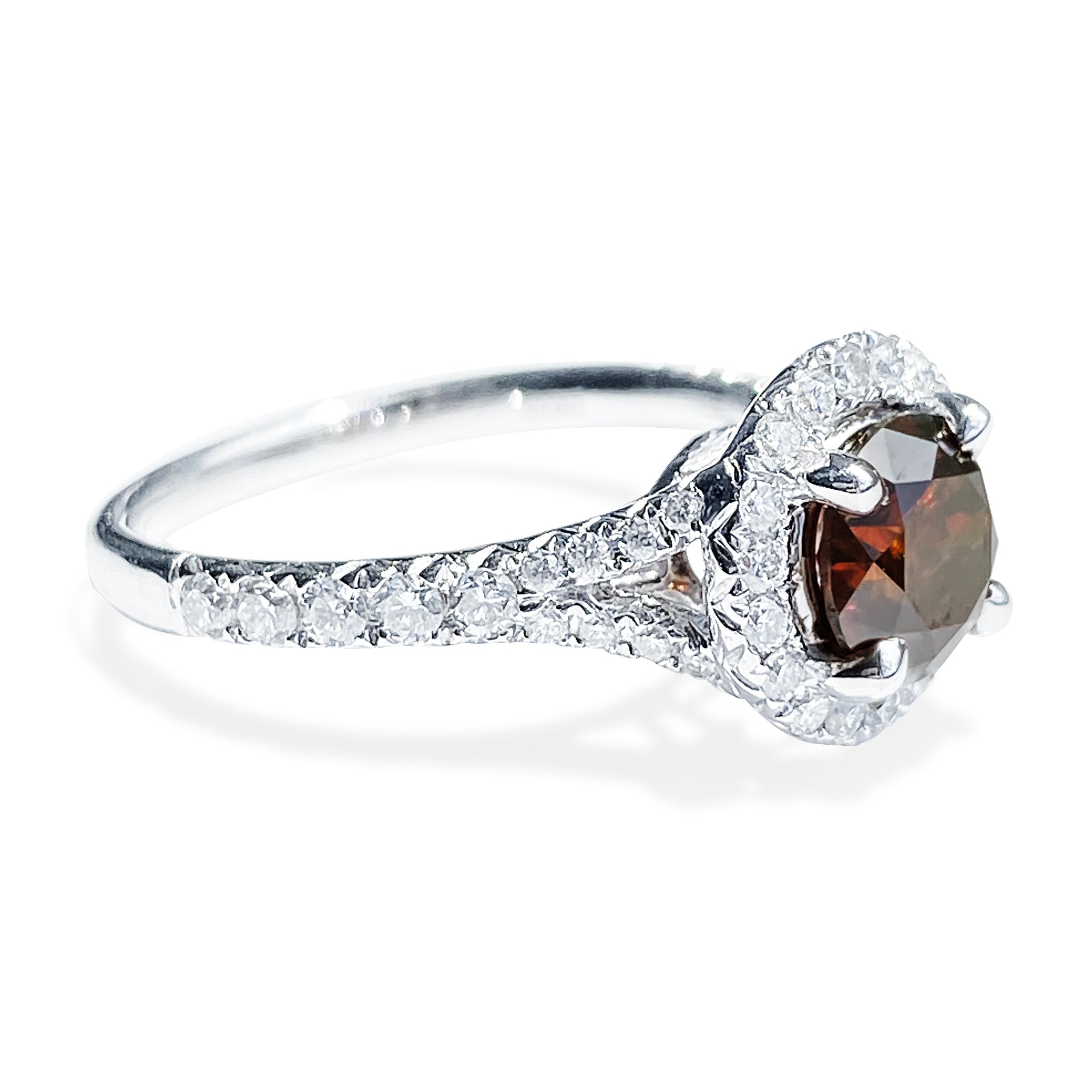 1.18 Carat Orange-Brown Round Brilliant Diamond Ring