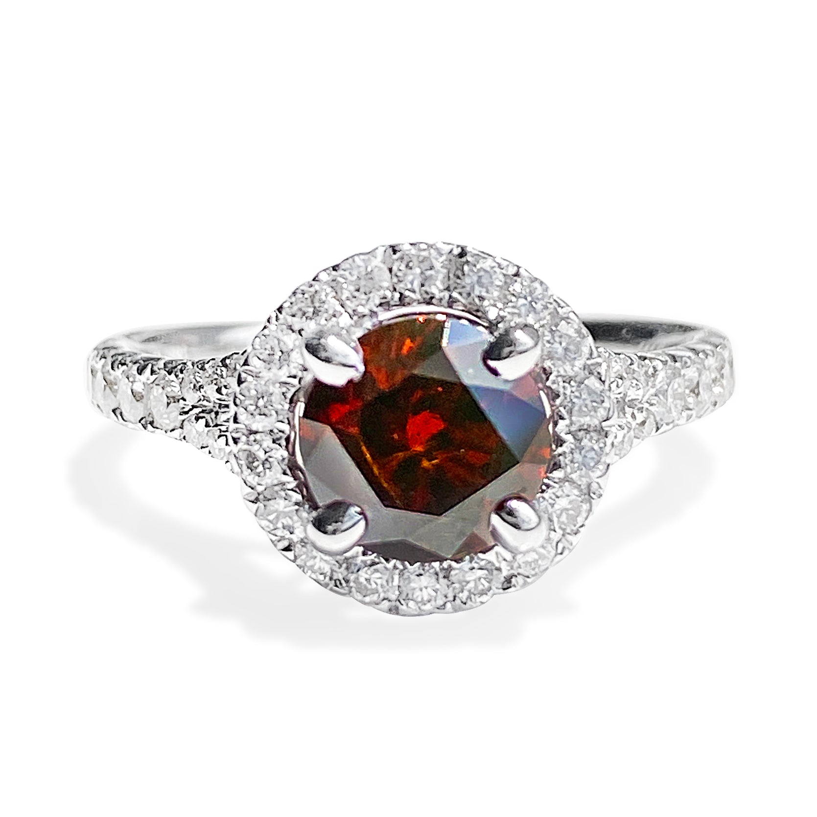 1.18 Carat Orange-Brown Round Brilliant Diamond Ring