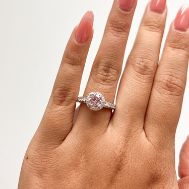 1.10 Carat Fancy Pink Round Brilliant Diamond Halo Ring