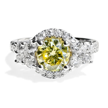 Light Yellow Diamond Halo Ring