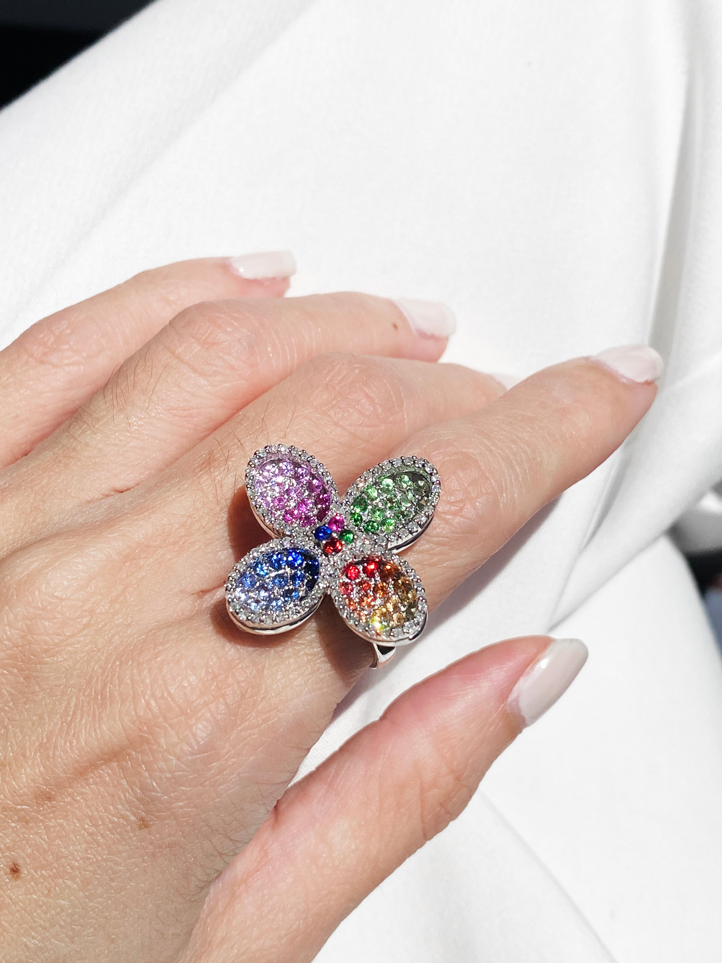Multi Color Gemstone Flower Ring