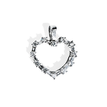 Alternating Baguette Open Heart Pendant