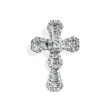 Baguette/Round Diamond Cross Pendant