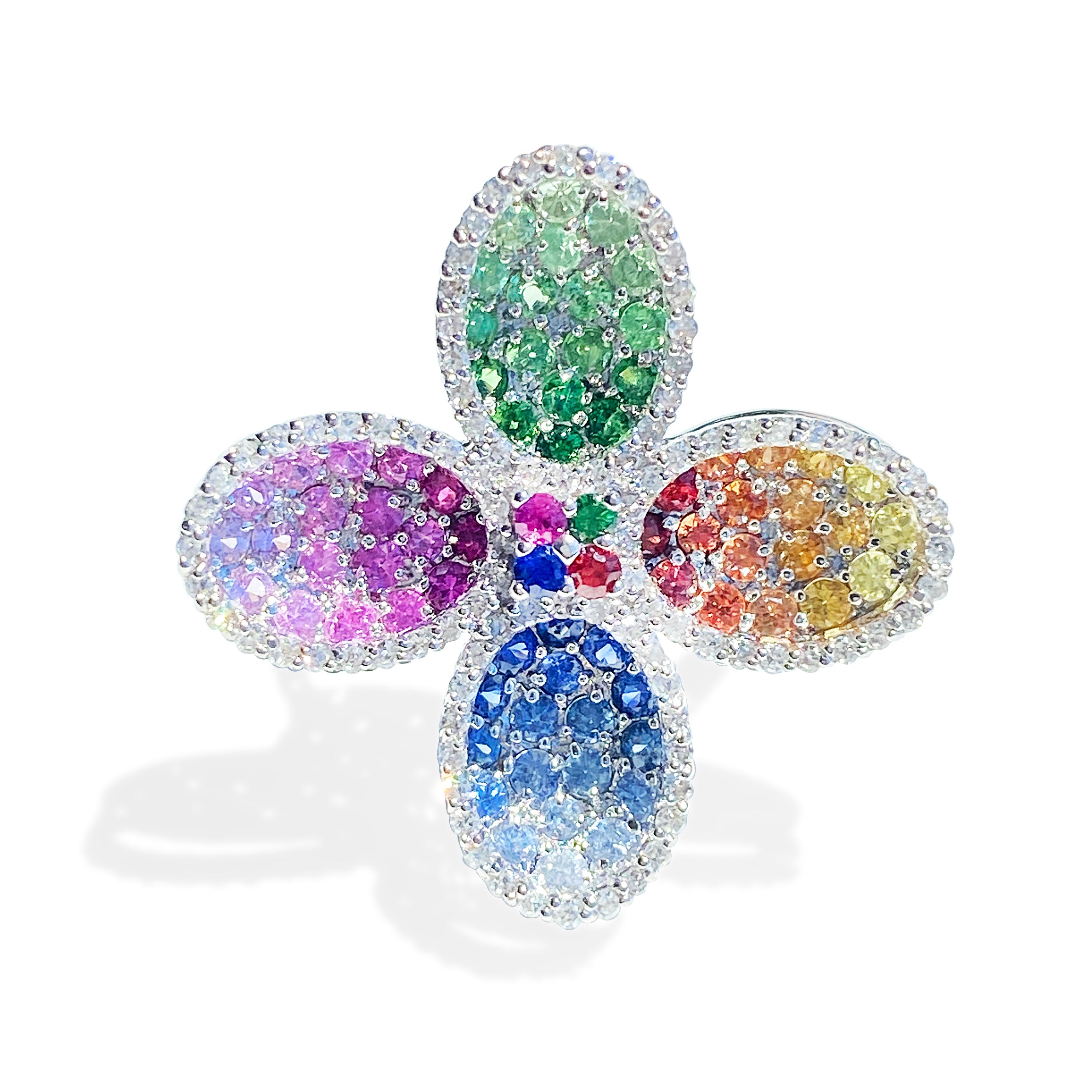 Multi Color Gemstone Flower Ring