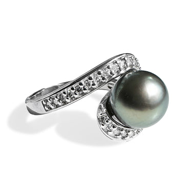 Tahitian Pearl Ring with Diamonds