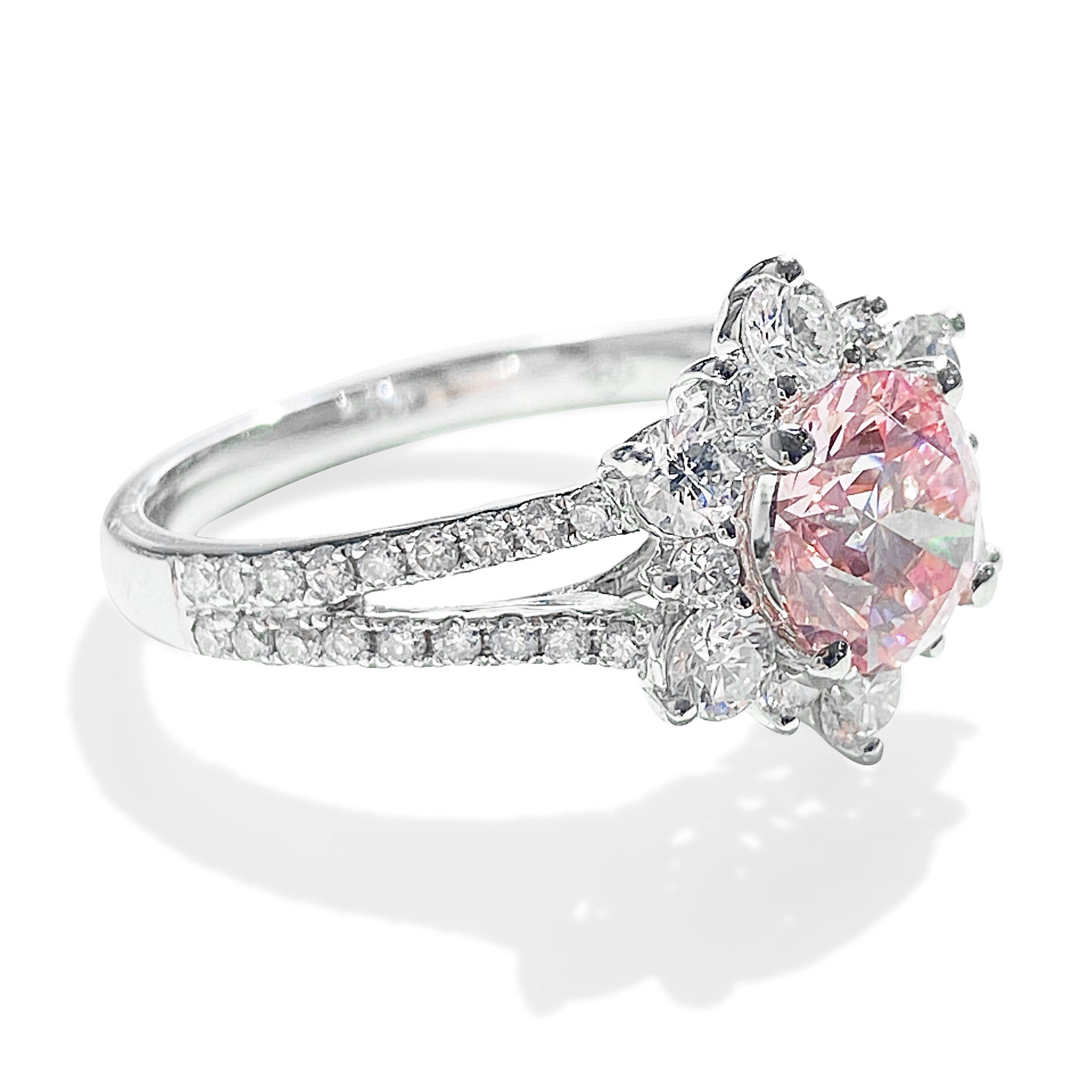 1.27 Carat Fancy Pink Round Brilliant Diamond Wreath Ring