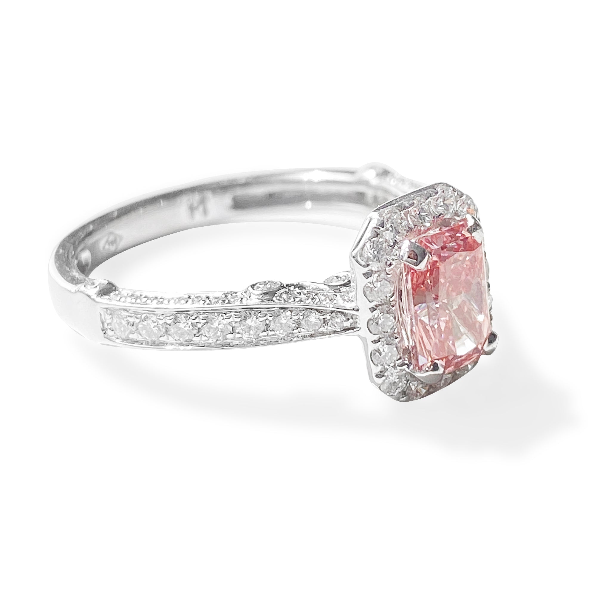 .98 Carat Fancy Pink Radiant Diamond Halo Ring