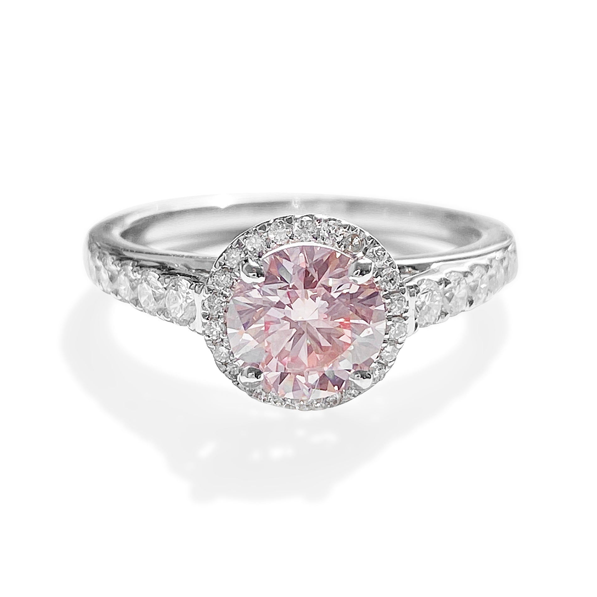 1.10 Carat Fancy Pink Round Brilliant Diamond Halo Ring