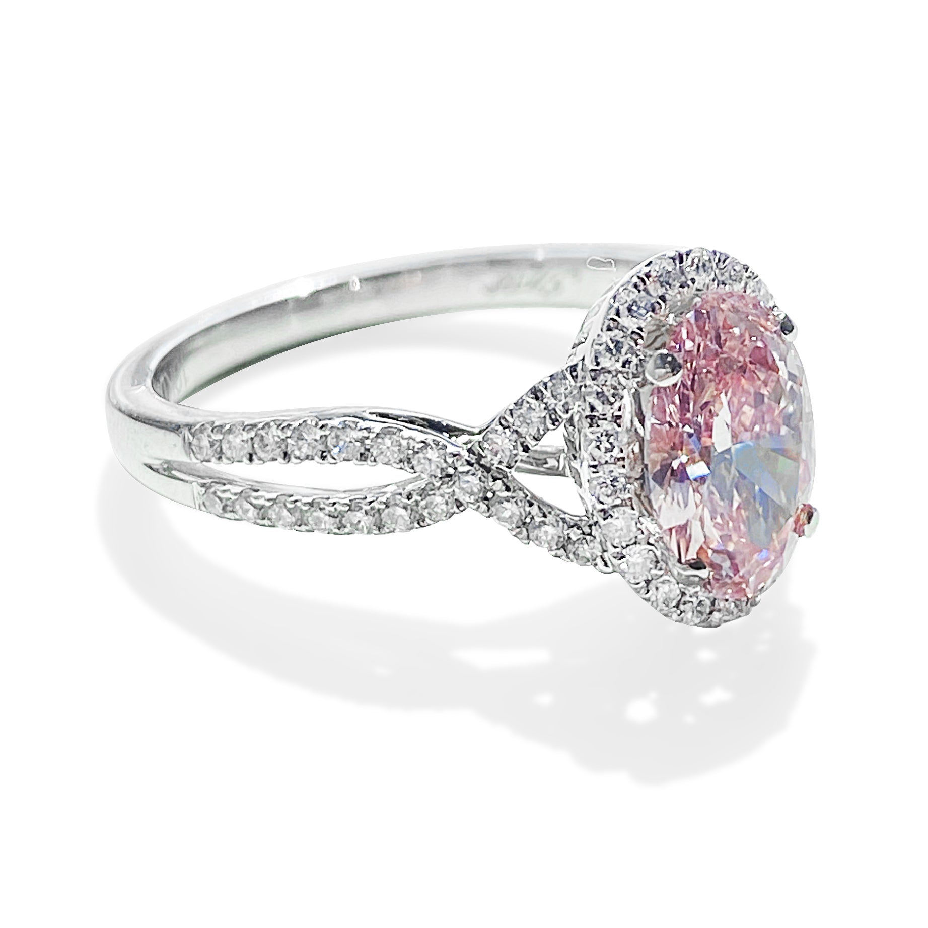 1.07 Carat Fancy Pink Oval Diamond Halo Ring