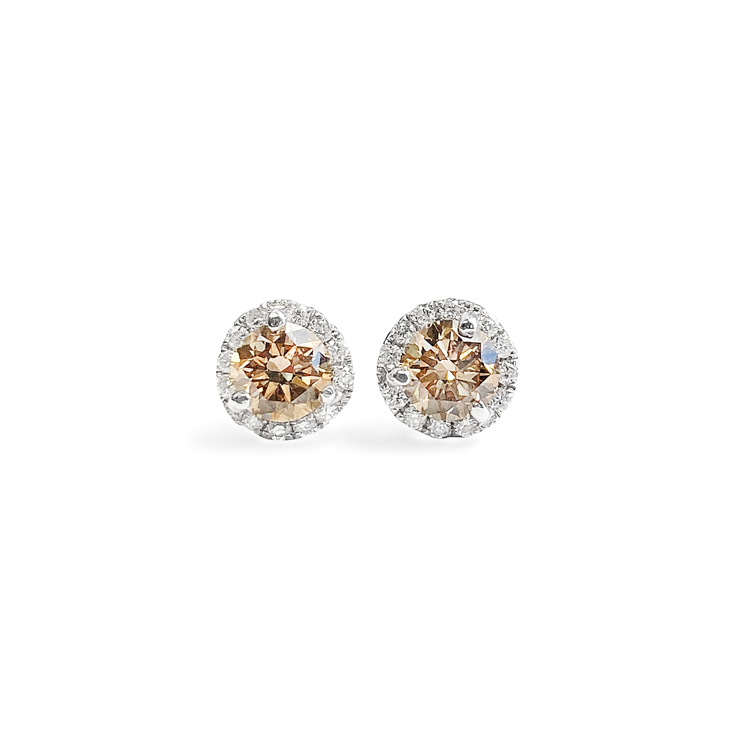 1.22 Round Brilliant Brown Diamond Earrings with Halo
