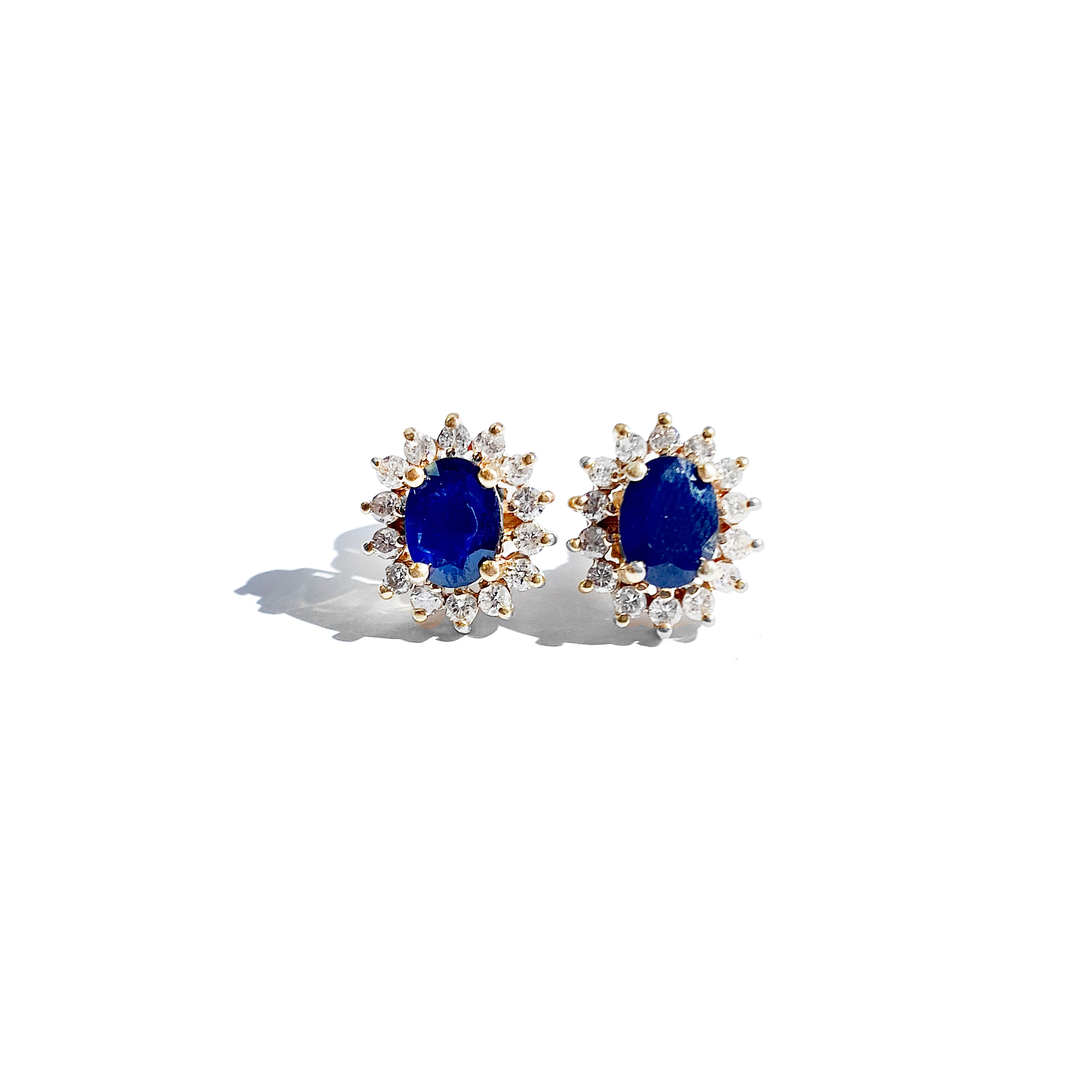 Blue Sapphire Earrings with Diamond Halo