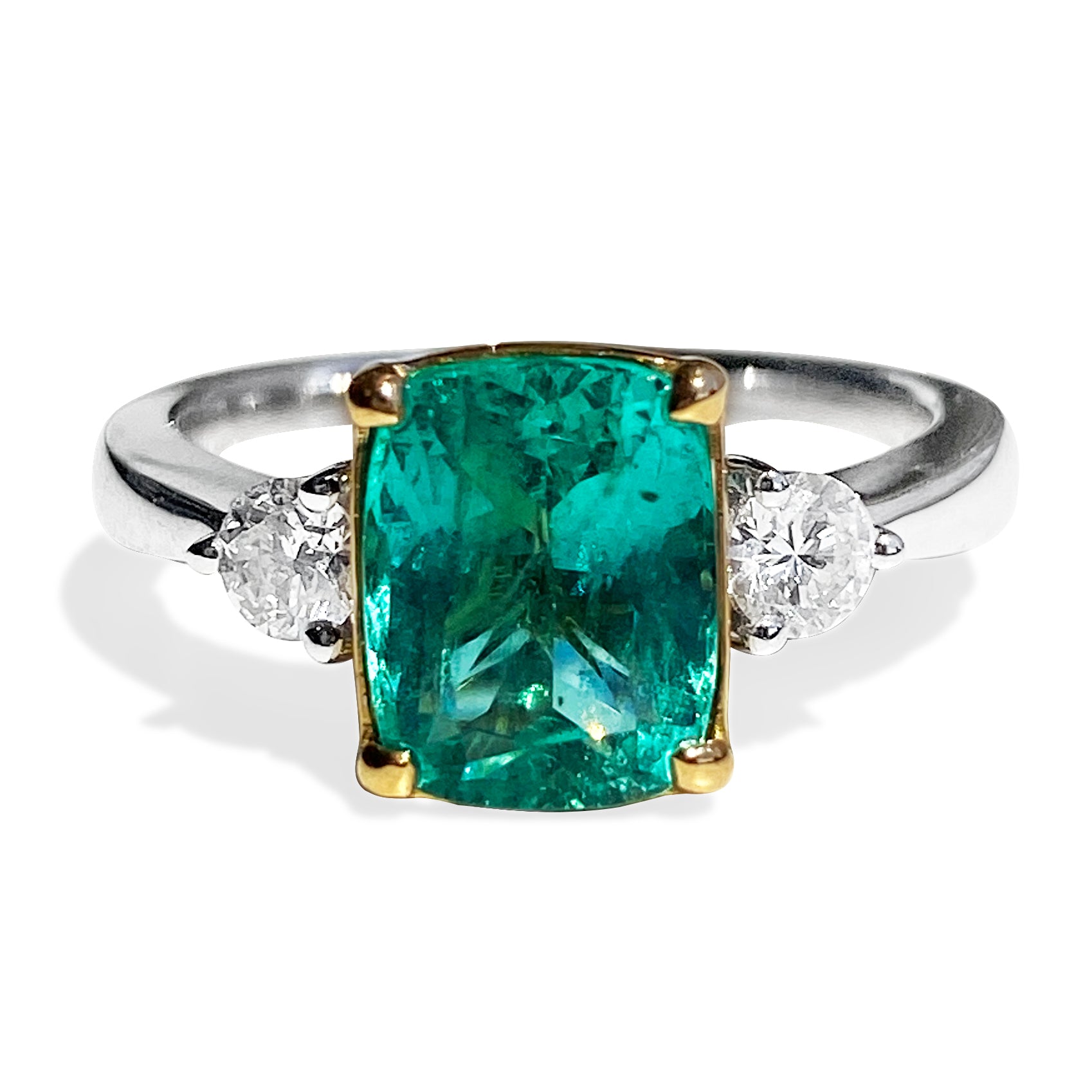 Emerald Diamond Ring with Side Stones